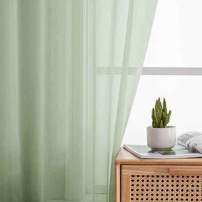 Cafe Curtains 36 Inch Length Tier 2 Pieces, Modern Soft Airy Sheer Kitchen Short Curtains for Small Window, Rod Pocket Small Curtain for Bathroom Basement, Light Green, 42" Wx36 L Inches