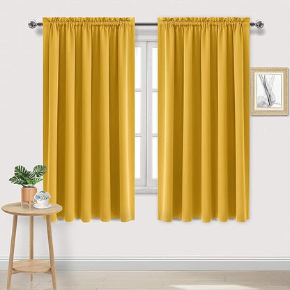 DWCN Blackout Curtains for Bedroom – Rod Pocket Thermal Insulated Noise Reducing Noise Reducing Drapes for Living Room, W 60 x L 63 Inch, 2 Panels, Yellow