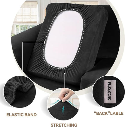WEERRW Velvet Stretch Chair Sofa Slipcover - 2 Pieces Luxury Soft Velvet Plush Couch Cover Furniture Protector with Elastic Bottom for Pets, Machine Washable, Black, Small