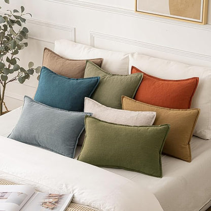 MIULEE Decorative Linen Pillow Covers 18x18 Inch Blue Boho Farmhouse Neutral Couch Throw Pillows for Bed Pack of 2 Accent Coastal Modern Pillowcase Summer Sofa Livingroom Home Decor