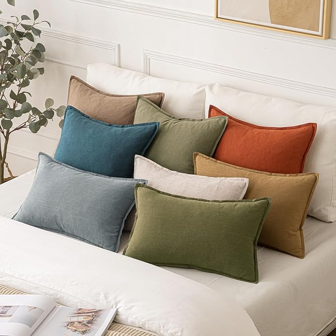 MIULEE Decorative Linen Lumbar Pillow Covers 12x20 Inch Gray Boho Farmhouse Neutral Couch Throw Pillows for Bed Pack of 2 Accent Modern Pillowcase Sofa Livingroom Home Decor