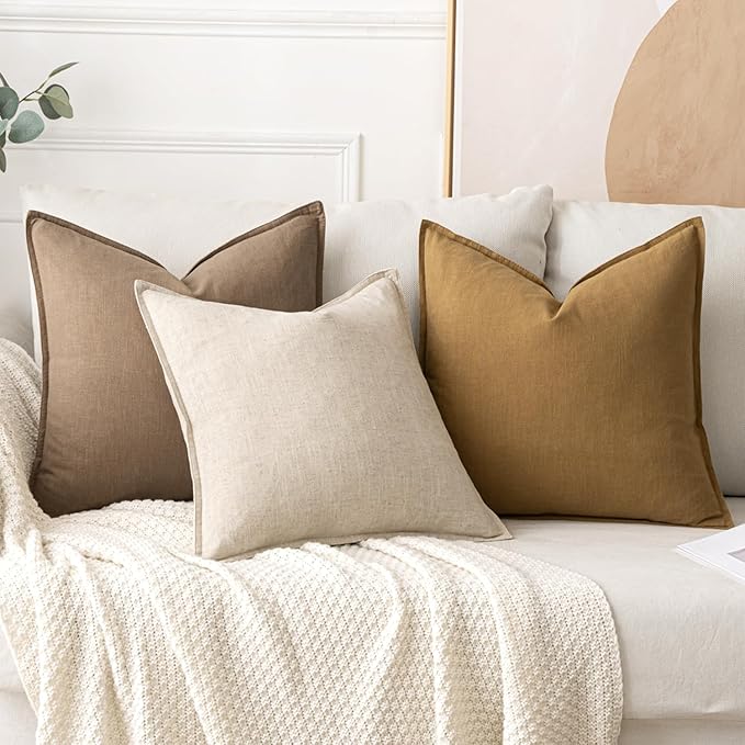 MIULEE Decorative Linen Pillow Covers 20x20 Inch Khaki Boho Farmhouse Neutral Winter Couch Throw Pillows for Bed Pack of 2 Accent Modern Pillowcase Sofa Livingroom Home Decor