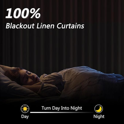 Guken 100% Blackout Curtains 90 Inch Length 2 Panels Set for Living Room Bedroom Back Tab Thermal Insulated Black Out Linen Drapes Room Darkening Window Curtains 90 Inches Long, Sand Beige