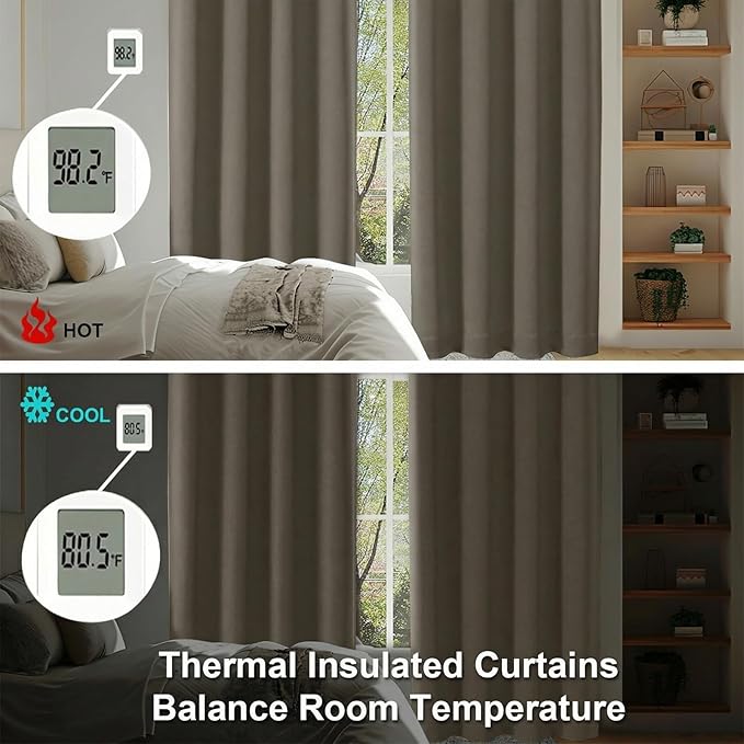 Simplebrand Ava Latte Short Blackout Curtains for Bedroom 45 Inches Long 2 Panels Set, Solid Thermal Insulated, Energy Saving Window Treatment Curtains Blackout Drapes, W40 x L45 Inch, Latte