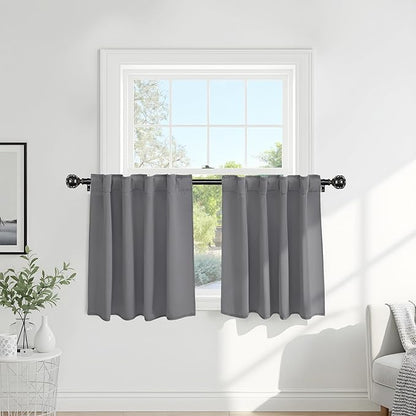 PONY DANCE Kitchen Curtains 36 inches Length - Half Curtain Tiers for Windows Decoration Rod Pocket Drapes Light Block for Kitchen/Bathroom, 42 W x 36 L, Silver Grey, Pack-2