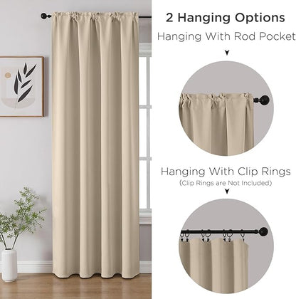 CUCRAF Light Beige Blackout Curtains 63 inch Length 2 Panels Set, Rod Pocket Room Darkening Drapes for Bedroom Living Room, Insulated Thermal Light Blocking Window Curtain (W52 x L63 Inch)