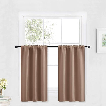 RYB HOME Kitchen Blackout Curtains Over Sink 36 inch Length, Rod Pocket Summer Light UV Blocking Energy Efficient, Cabinet Shelf Cupboard Coverings, Width 29 by Length 36, Mocha, 2 Panels