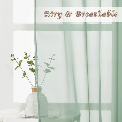 NICETOWN Sheer Curtains 96" Long for Living Room Windows, Grommet Voile Sheer Textured Casual with Light Filtering Window Curtain Drapes for Bedroom, Sage Green, 54" Wide, Set of 2
