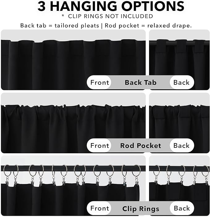 Deconovo Blackout Curtains, Thermal Insulated, W38 x L84 2 Panels, Back Tab, Machine Washable, Room-Darkening Drapes for Bedroom/Living Room Black