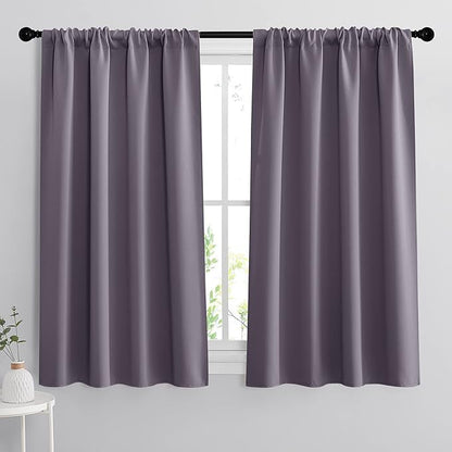 RYB HOME Blackout Curtains for Bedroom - Thermal Insulating Privacy Window Curtains for Kids Nursey Dining Bathroom Home Office Decor, Width 42 x Length 45 inches, Greyish Purple, 2 Panels