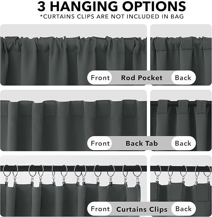 Deconovo Rod Pocket and Back Tab Curtains Room Darkening Curtain Blackout Thermal Insulated Window Curtains for Bedroom 52Wx63L Inch Dark Grey 2 Panels