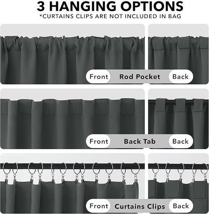 Deconovo Rod Pocket and Back Tab Curtains Room Darkening Curtain Blackout Thermal Insulated Window Curtains for Bedroom 52Wx63L Inch Dark Grey 2 Panels