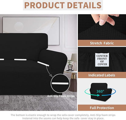 Easy-Going 100% Waterproof Chair Couch Cover, Dual Waterproof Sofa Cover, Stretch Jacquard Sofa Slipcover, Leakproof Furniture Protector for Kids, Pets, Dog and Cat (Chair, Black)