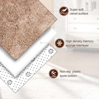 TWINNIS Super Soft Shaggy Rugs Fluffy Carpets, 8x10 Feet, Indoor Modern Plush Area Rugs for Living Room Bedroom Kids Room Nursery Home Decor, Upgrade Anti-Skid Rectangular Fuzzy Rug, Tan White