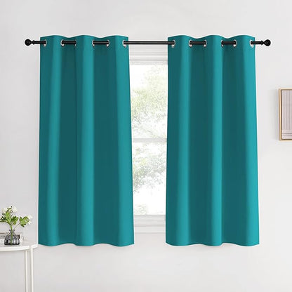 NICETOWN Room Darkening Curtains 60 inch Length 2 Panels, Peacock Teal, 2 Pieces, W42, Thermal Insulated Grommet Blackout Curtains for Modern Casual Elegant Bedroom Kids Room Theme Decoration