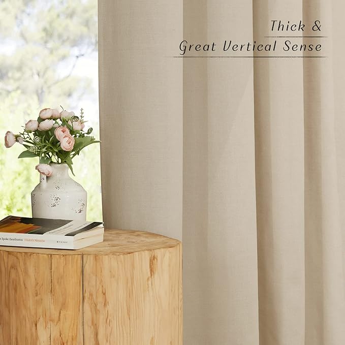 NICETOWN Linen Flax Semi Sheer Curtains 94" Length, Grommet Window Treatments Privacy Added with Light Penetration Vertical Drapes for Loft/Home Office, Angora, W55 x L94, 2 Panels
