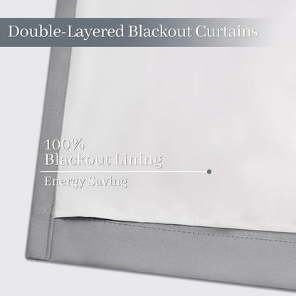 Yakamok Dove Grey 100% Blackout Curtains Grommet Window Treatments with 2 Thick Layers-Light Gray Room Darkening Thermal Insulated Drapes Set of 2 for Bedroom Living Room 52 Inches by 72 Inches length