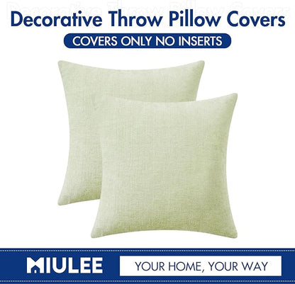 MIULEE Pack of 2 Spring Light Green Couch Throw Pillow Covers 20x20 Inch Soft Chenille Pillow Covers for Sofa Living Room Solid Dyed Pillow Cases