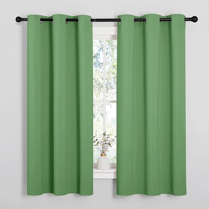 NICETOWN Room Darkening Curtains 63" Long Set of 2 for Bedroom, Forest Green Nursery Essential Thermal Insulated Solid Grommet Top Blackout Curtains/Drapes (1 Pair, 42 inches Wide)