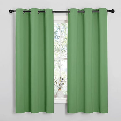 NICETOWN Room Darkening Curtains 63" Long Set of 2 for Bedroom, Forest Green Nursery Essential Thermal Insulated Solid Grommet Top Blackout Curtains/Drapes (1 Pair, 42 inches Wide)