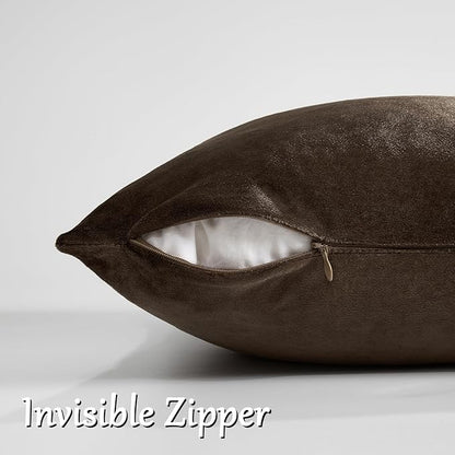 GIGIZAZA Brown Velvet Pillow Covers 26x26,Square Solid Throw Pillow Covers Decorative Modern Pillows Big Vintage Cases for Couch Pack of 2