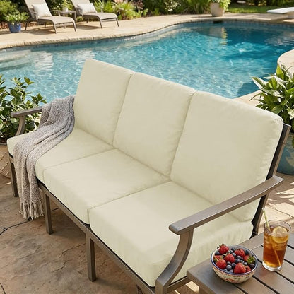 hyha Milk Silk Couch Cushion Covers, Soft Magic Sofa Covers Washable for 3 Cushion Couch, Stretch Sectional Outdoor Cushion Covers for Patio Furniture with Elastic Bottom(Large, Cream)