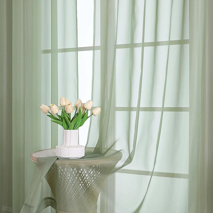 OVZME Sage Green Sheer Curtains 72 Inches Long 2 Panels Set, Light Filtering Sheer Curtains for Living Room Bedroom 59 Inch Extra Wide, Modern Voile Filmy Rod Pocket Window Drapes, 59Wx72L Inches