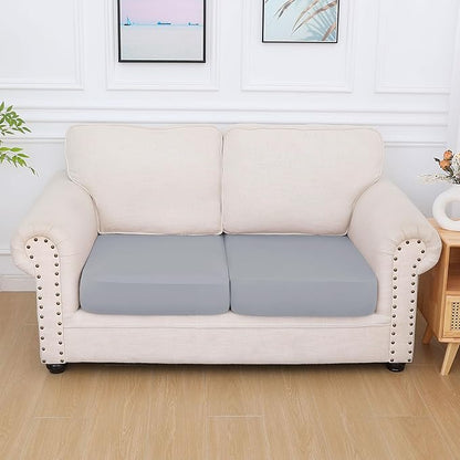 hyha Milk Silk Couch Cushion Covers, Soft Magic Sofa Covers Washable for 2 Cushion Couch, Stretch Sectional Outdoor Cushion Covers for Patio Furniture with Elastic Bottom(2 Packs, Grey)