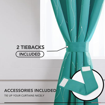 Deconovo Blackout Curtains for Living Room, Thermal Insulated Soundproof Drapes with Wave Dot Foil Print, 52 x 84 Inch, Set of 2, Machine Washable Window Curtain for Bedroom Nursery Kitchen, Turquoise
