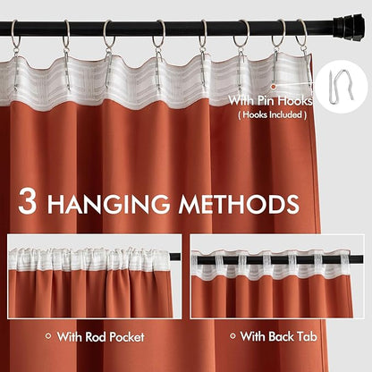 MIULEE Back Tab Burnt Orange Blackout Curtains 84 Inch Length 2 Panels Set for Living Room Bedroom, Fall Terracotta Rod Pocket/Pinch Pleated Thermal Insulated Room Darkening Light Blocking Curtains