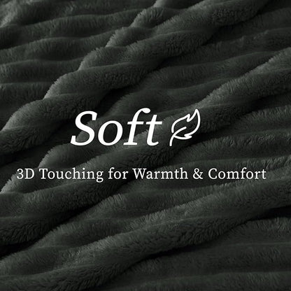 BEDELITE Fleece Throw Blanket for Couch - 300GSM Soft & Warm Fluffy Charcoal Grey Blanket, Decorative and Giftable Striped Blankets for Women, Men, 50"x60"