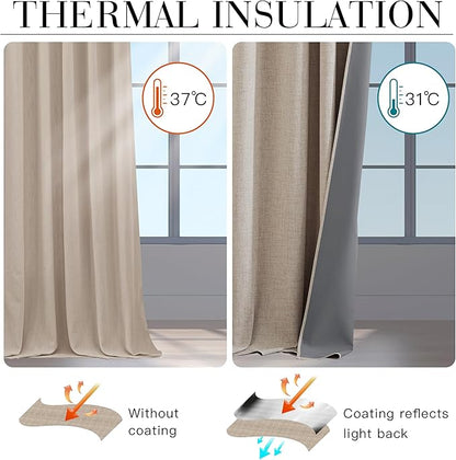 RYB HOME Natural Beige 100% Blackout Short Curtains 45 inch Length 52 Width, Light Blocking & Thermal Insulated Curtains for Kitchen/Small Window/Bathroom/Basement, 2 Panels
