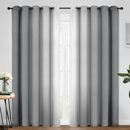 Yakamok 84 Inch Length Gray and Greyish White Gradient Color Ombre Curtains for Bedroom, Room Darkening Thermal Insulated Grommet Window Drapes for Living Room (2 Panels, 70x84 Inch)