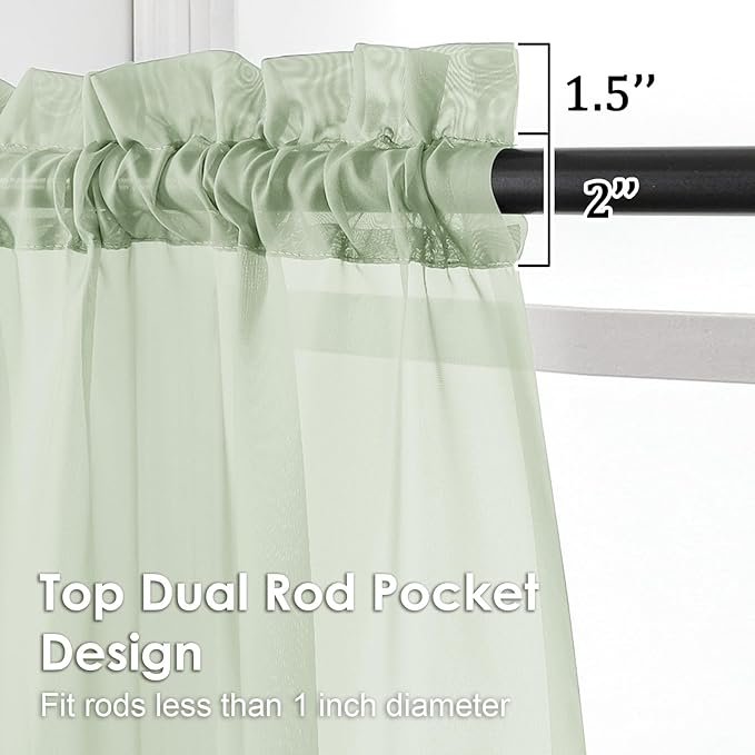 OVZME Light Green Sheer Curtains 72 Inches Long 2 Panels - Soft Light Filtering Window Sheer Panels for Living Room/Bedroom, Top Dual Rod Pocket, 1 Pair, Each 42Wx72L Inches