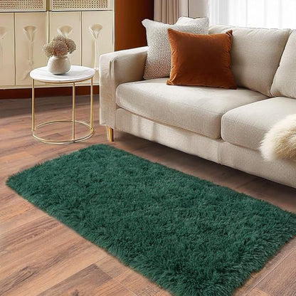 Soft Runner Rugs for Bedroom Hallways New Upgraded Non-Slip Bottom, 2x4 Green Fluffy Shag Throw Area Rug for Bedside Dorm, Long Shaggy Furry Carpet for Nursery Living Room
