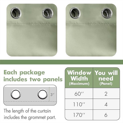MIULEE Blackout Curtains for Bedroom Living Room Thermal Insulated Room Darkening Grommet Top Solid Light Blocking Drapery Set of 2 Window Panels 52 x 90 Inches Sage Green