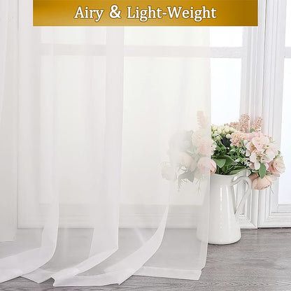 Aiyufeng Ivory Curtains 108 inches Extra Long 2 Panels Set, Rod Pocket Elegant Privacy Sheer Vertical Drapes for Farmhouse/French Door/Living Room, W40 x L108