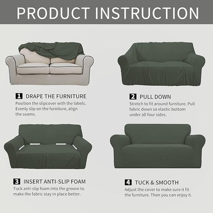 Easy-Going Stretch Oversized Loveseat Slipcover 1-Piece Sofa Cover Furniture Protector Couch Soft with Elastic Bottom for Kids Polyester Spandex Jacquard Fabric Small Checks Olive Green