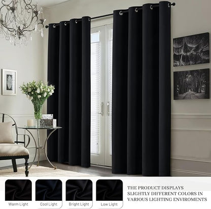 Yakamok 100% Blackout Curtain Panels 63 inches Cold and Light Blocking Drapes for Nursery, 2 Thick Layers Thermal Insulated Draperies (2 Pieces, 50 Wide Each Panel, Black/White Backing)