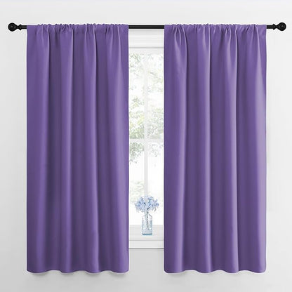 NICETOWN Window Curtains for Bedroom, Lilac Purple, 2 Panels, W42 x L48 -Inch, Home Decoration Thermal Insulated Rod Pocket Blackout Blinds & Drapes for Small Windows