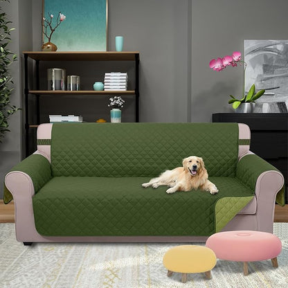U-NICE HOME 4 Seater Sofa Cover 91 Inch Large Couch Covers for 4 Cushion Couch with Elastic Straps Water Resistant Furniture Protector Cover for Pets Cat (Sofa XX-Large, Huntergreen/Sage)
