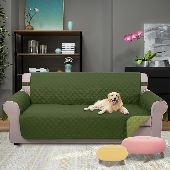 U-NICE HOME Large Sofa Cover Reversible Couch Cover for Dogs Pets with Elastic Straps Water Resistant Furniture Protector for 4 Cushion Couch (Oversized Sofa, Huntergreen/Sage)