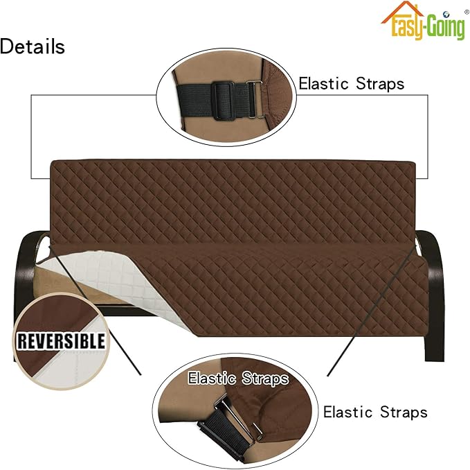 Easy-Going Futon Sofa Slipcover Reversible Sofa Cover Armless Couch Cover Water Resistant Pets, Kids, Children, Dog, Cat (Coffee/Ivory)