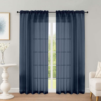 OWENIE Navy Blue Sheer Curtains 72 Inches Long 2 Panels Set, Transparent Voile Sheer Curtain for Living Room Bedroom Window Sliding Glass Door Treatment, 59 x 72 Inch, Navy Blue