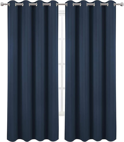 LEMOMO Navy Blue Thermal Blackout Curtains/52 x 95 Inch/Set of 2 Panels Room Darkening Curtains for Bedroom