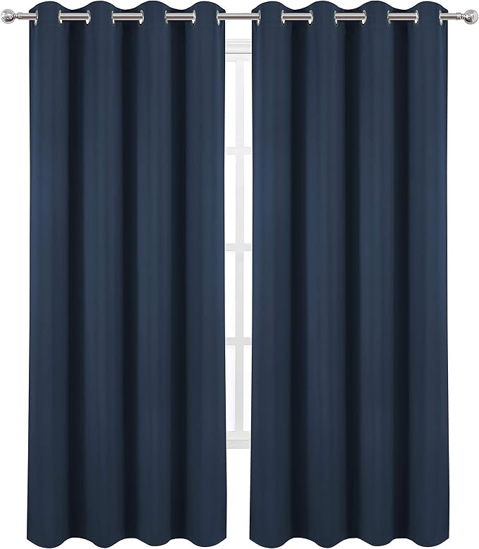 LEMOMO Blackout Curtains 66 x 95 inch/Navy Blue Curtains Set of 2 Panels/Thermal Insulated Room Darkening Bedroom Curtains
