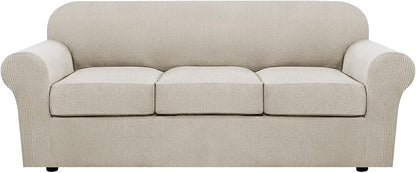 H.VERSAILTEX 4 Piece Stretch Sofa Covers for 3 Cushion Couch Covers for Living Room Furniture Slipcovers (Base Cover Plus 3 Seat Cushion Covers) Upgraded Thicker Jacquard Fabric (Sofa, Island Fossi)