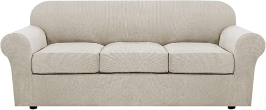 H.VERSAILTEX 4 Piece Stretch Sofa Covers for 3 Cushion Couch Covers for Living Room Furniture Slipcovers (Base Cover Plus 3 Seat Cushion Covers) Upgraded Thicker Jacquard Fabric (Sofa, Island Fossi)