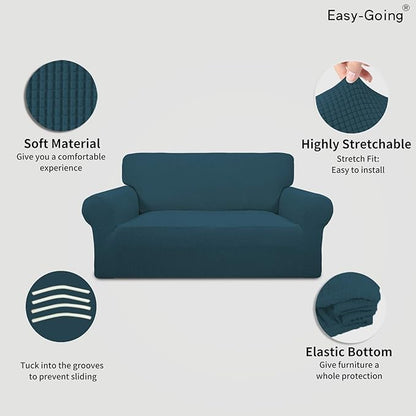 Easy-Going Stretch Loveseat Slipcover 1-Piece Sofa Cover Furniture Protector Couch Soft with Elastic Bottom for Kids Polyester Spandex Jacquard Fabric Small Checks (Loveseat, Deep Teal)