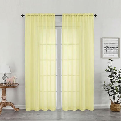OWENIE Sheer Curtains 78 Inches Long 2 Panels Set for Bedroom Living Room, Soft Solid Light Filtering Sheer Curtain Rod Pocket Clear Drapes for Window Sliding Door, Light Yellow, 42" W x 78" L